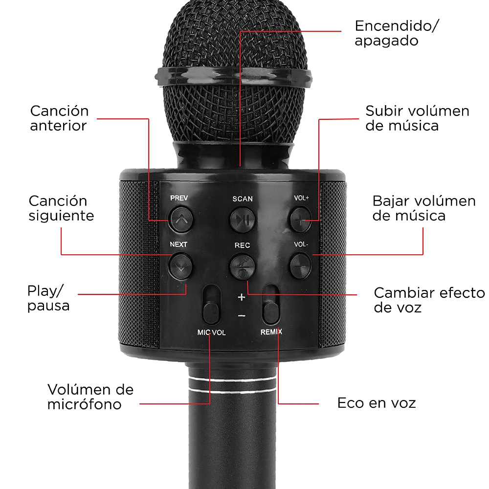 Micrófono De Karaoke Con Altavoz Inalámbrico Negro 23 cm