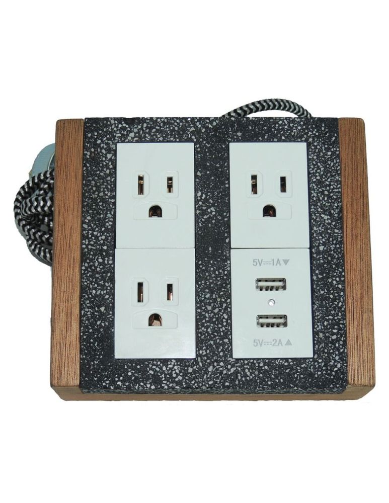 Multicontacto De 3 Puertos Eléctricos Y 2 USB Aantik Concreto Negro Jaspeado