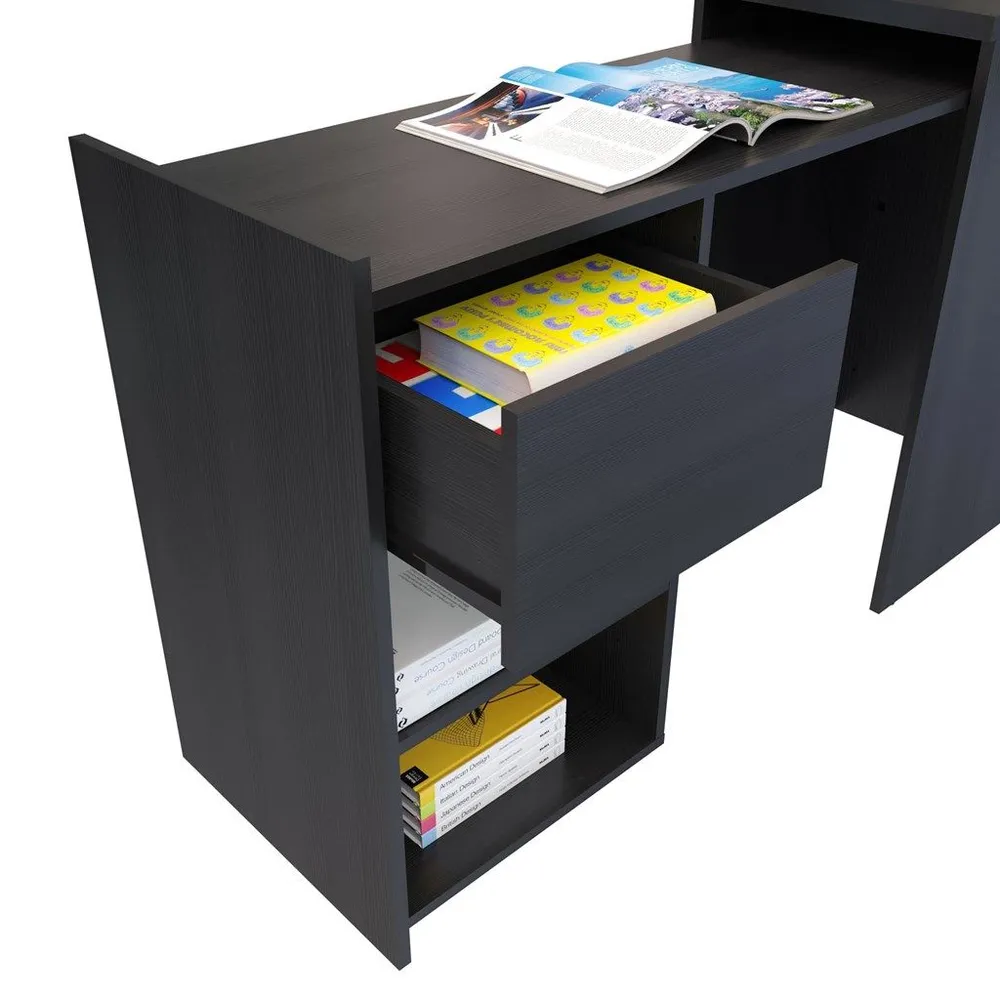 IDMarket – Escritorio extensible con 1 cajón Boston Madera y Negro Diseño  Industrial : : Hogar y cocina