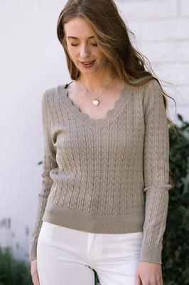 Nori Pointelle V-Neck Sweater