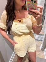 puff sleeve smocked romper