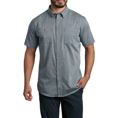 Lucky Brand Linen Short Sleeve Button-Up Shirt (Huckleberry) Men's