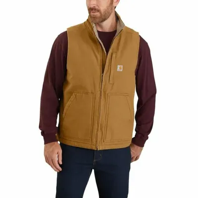 Men's Loose Fit Washed Duck Sherpa-Lined Mock-Neck Vest
