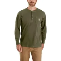 Men's Relaxed Fit Heavyweight Long-Sleeve Henley Pocket Thermal T-Shirt