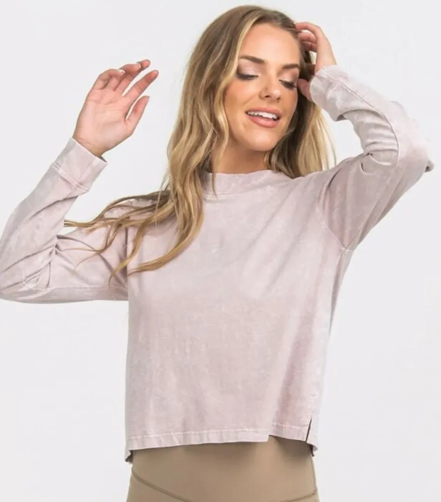 Women's Mockneck Acid Washed Crop