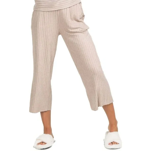 Edikted Desiree Low Rise Knit Flare Pants in Pink