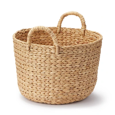 Water Hyacinth Basket with Handles - Round - Small Dia. 37 x H26 cm