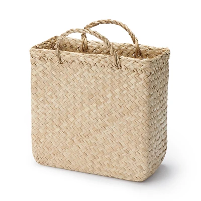 Seagrass Herringbone Basket with Handle - Small (W25 x D12.5 x H24 cm)