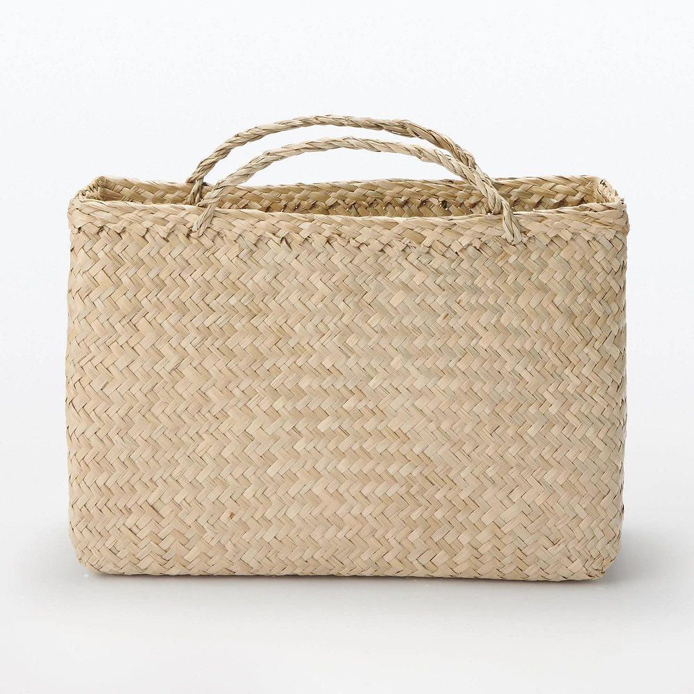 Seagrass Herringbone Basket with Handle - Large (W36 x D12.5 x H24 cm)