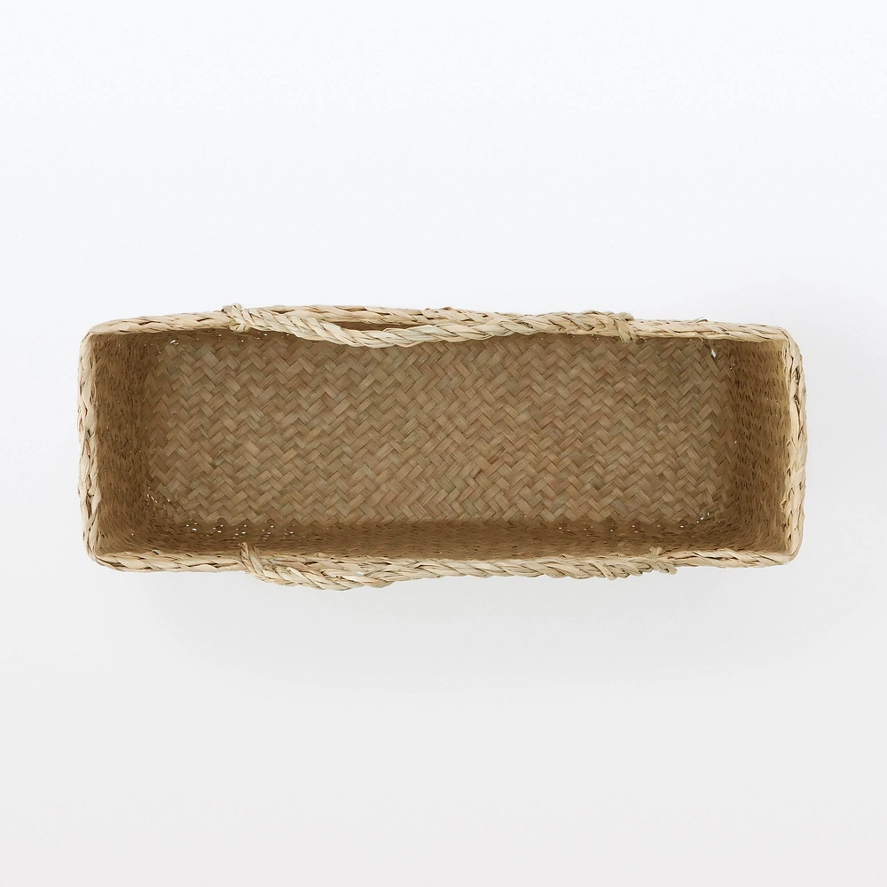 Seagrass Herringbone Basket with Handle - Large (W36 x D12.5 x H24 cm)