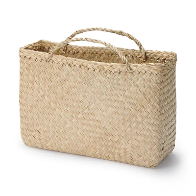 Seagrass Herringbone Basket with Handle - Large (W36 x D12.5 x H24 cm)