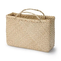 Seagrass Herringbone Basket with Handle - Large (W36 x D12.5 x H24 cm)