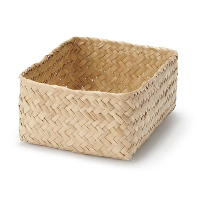 Seagrass Organiser Herringbone Rectangular Basket - Small (W12.5 x D15 x H7 cm)
