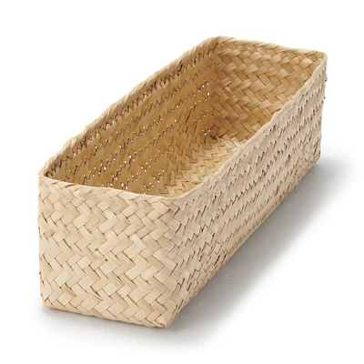 Seagrass Organiser Herringbone Rectangular Half Basket - Medium (W7.5 x D25 x H7 cm)