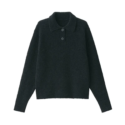 Women's Wool Blend Boucle Polo Sweater