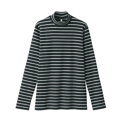 Women's Brushed Ribbed High Neck Long Sleeve Striped T-Shirt