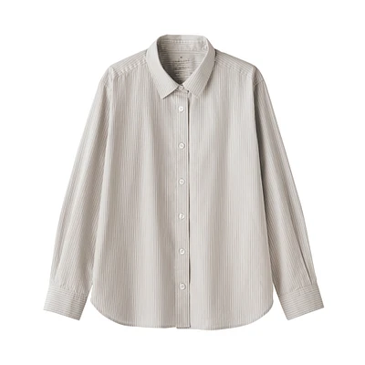 Women's Washed Broadcloth Regular Collar Long Sleeve Striped Shirt