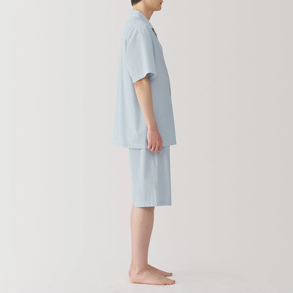 Men's Side Seamless Seersucker Short Sleeve Pajamas