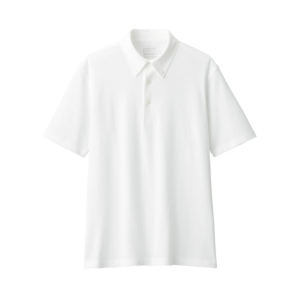Men's Cool Touch Pique Button Down Short Sleeve Polo Shirt