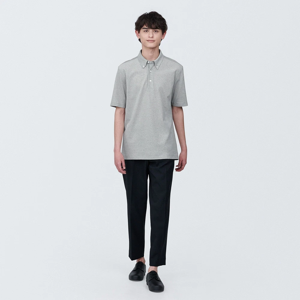 Men's Cool Touch Pique Button Down Short Sleeve Polo Shirt