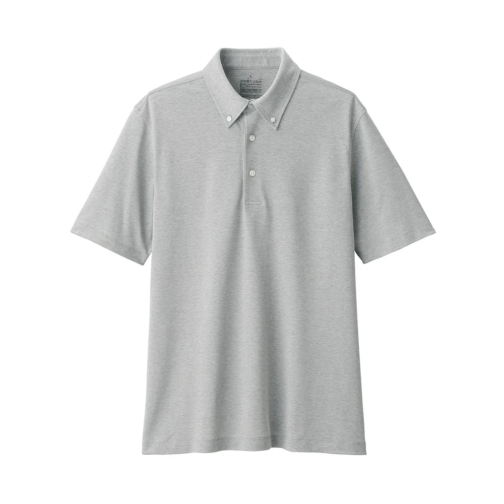 Men's Cool Touch Pique Button Down Short Sleeve Polo Shirt