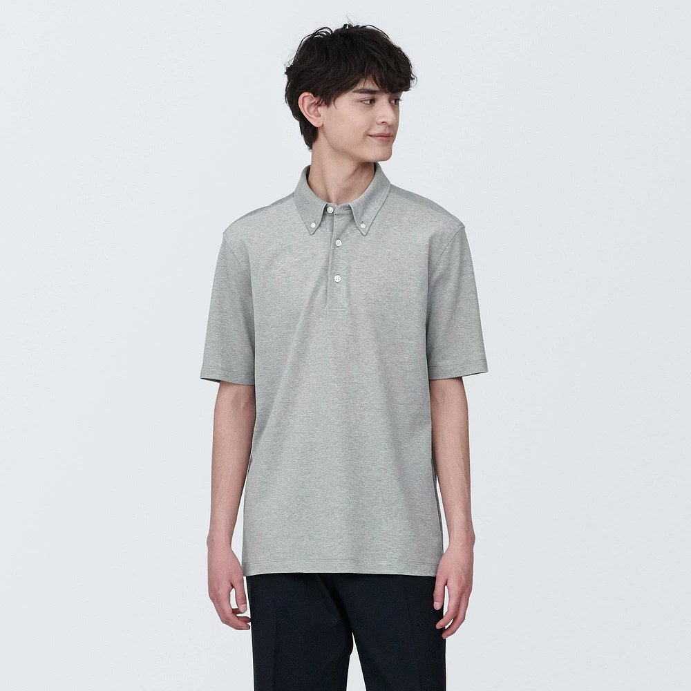 Men's Cool Touch Pique Button Down Short Sleeve Polo Shirt