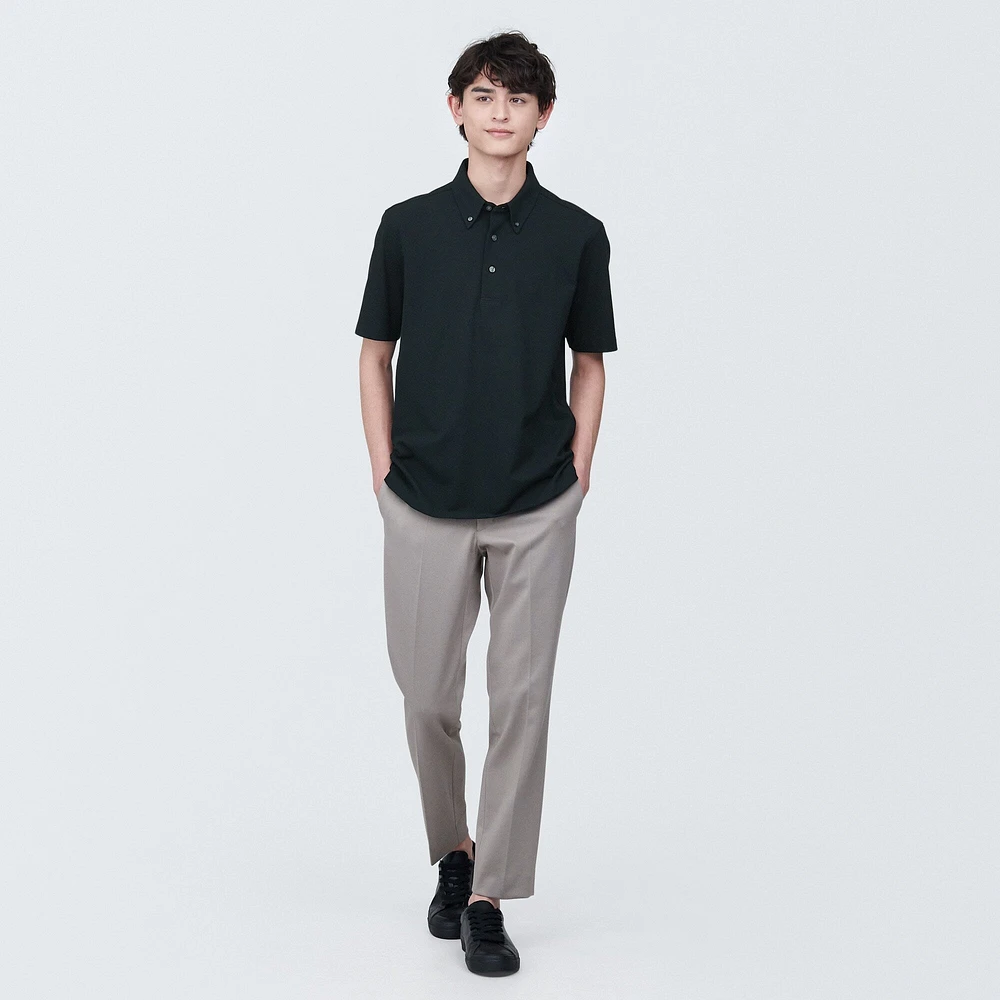 Men's Cool Touch Pique Button Down Short Sleeve Polo Shirt