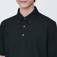 Men's Cool Touch Pique Button Down Short Sleeve Polo Shirt