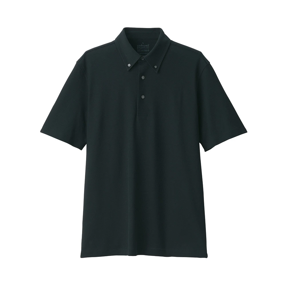 Men's Cool Touch Pique Button Down Short Sleeve Polo Shirt