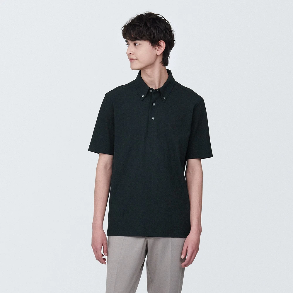 Men's Cool Touch Pique Button Down Short Sleeve Polo Shirt
