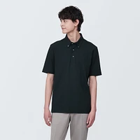 Men's Cool Touch Pique Button Down Short Sleeve Polo Shirt