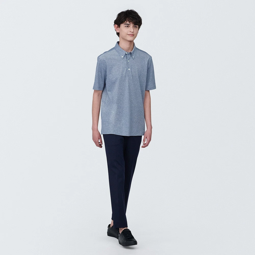 Men's Cool Touch Pique Button Down Short Sleeve Polo Shirt