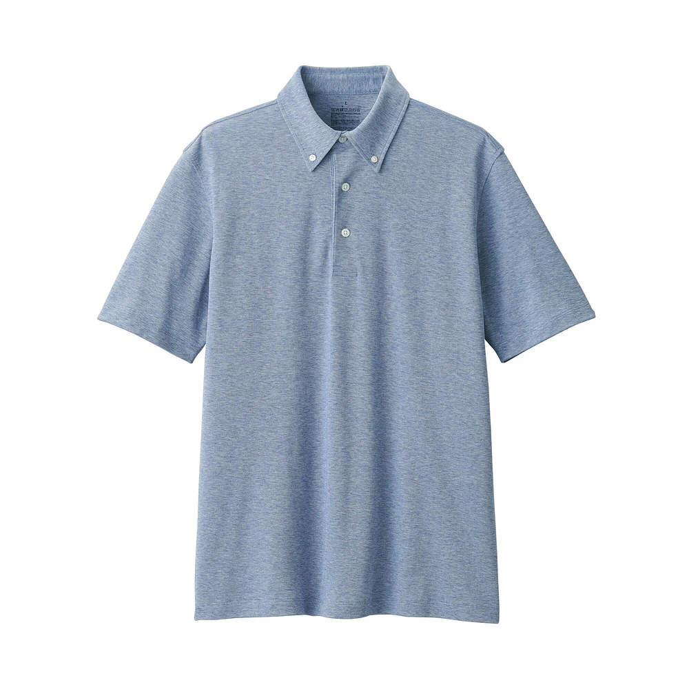 Men's Cool Touch Pique Button Down Short Sleeve Polo Shirt