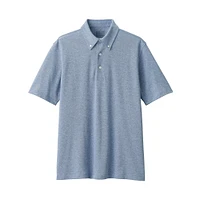 Men's Cool Touch Pique Button Down Short Sleeve Polo Shirt