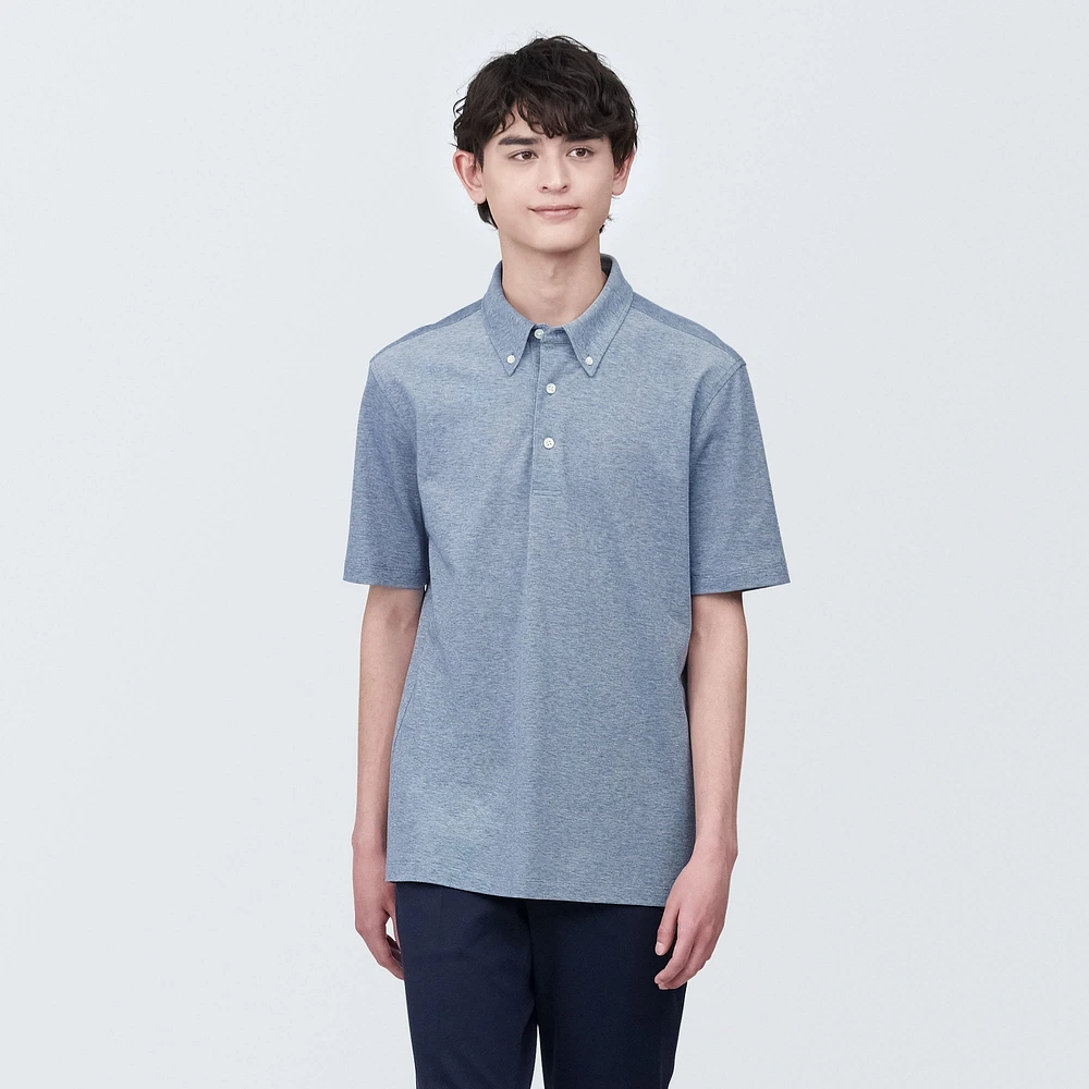 Men's Cool Touch Pique Button Down Short Sleeve Polo Shirt