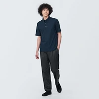 Men's Cool Touch Pique Button Down Short Sleeve Polo Shirt