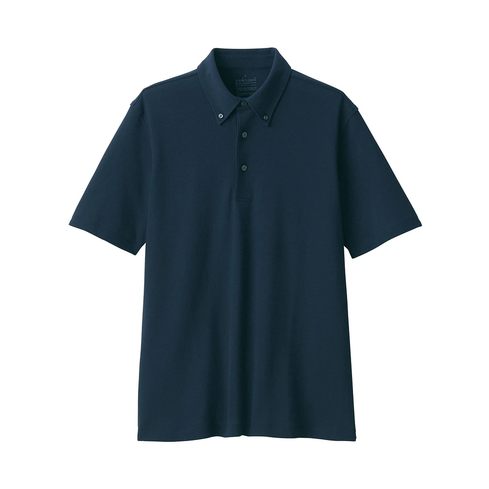 Men's Cool Touch Pique Button Down Short Sleeve Polo Shirt