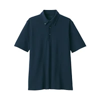 Men's Cool Touch Pique Button Down Short Sleeve Polo Shirt