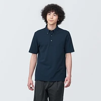 Men's Cool Touch Pique Button Down Short Sleeve Polo Shirt