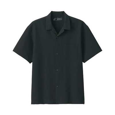 Men's Breathable Seersucker Open Collar Short Sleeve Shirt