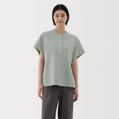 Women's Kapok Blend Double Gauze Short Sleeve Blouse