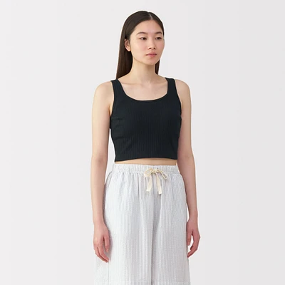 Women's Cotton Stretch Ribbed Cropped Bra Tank Top