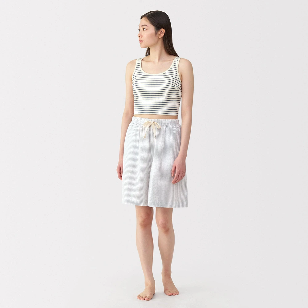Women's Cotton Stretch Ribbed Cropped Bra Striped Tank Top