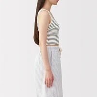 Women's Cotton Stretch Ribbed Cropped Bra Striped Tank Top
