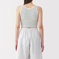 Women's Cotton Stretch Ribbed Cropped Bra Striped Tank Top