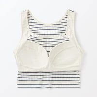 Women's Cotton Stretch Ribbed Cropped Bra Striped Tank Top