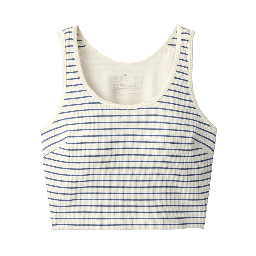 Women's Cotton Stretch Ribbed Cropped Bra Striped Tank Top