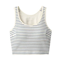 Women's Cotton Stretch Ribbed Cropped Bra Striped Tank Top
