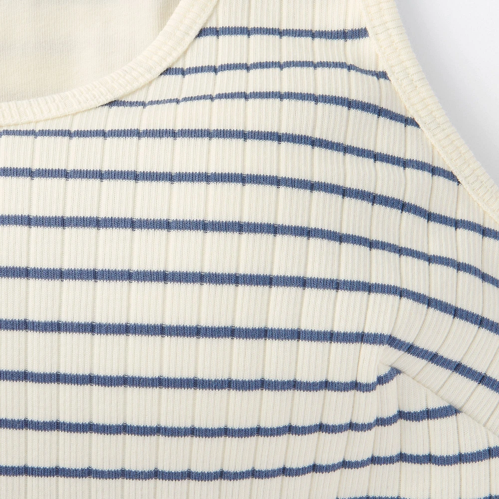 Women's Cotton Stretch Ribbed Cropped Bra Striped Tank Top