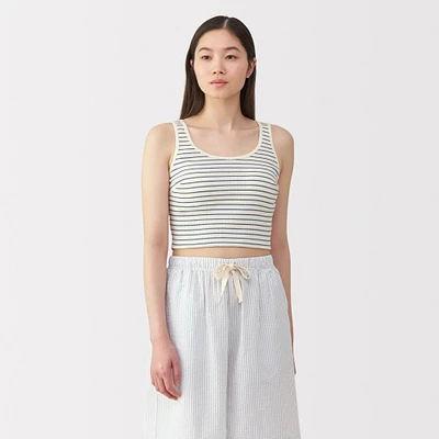 Women's Cotton Stretch Ribbed Cropped Bra Striped Tank Top
